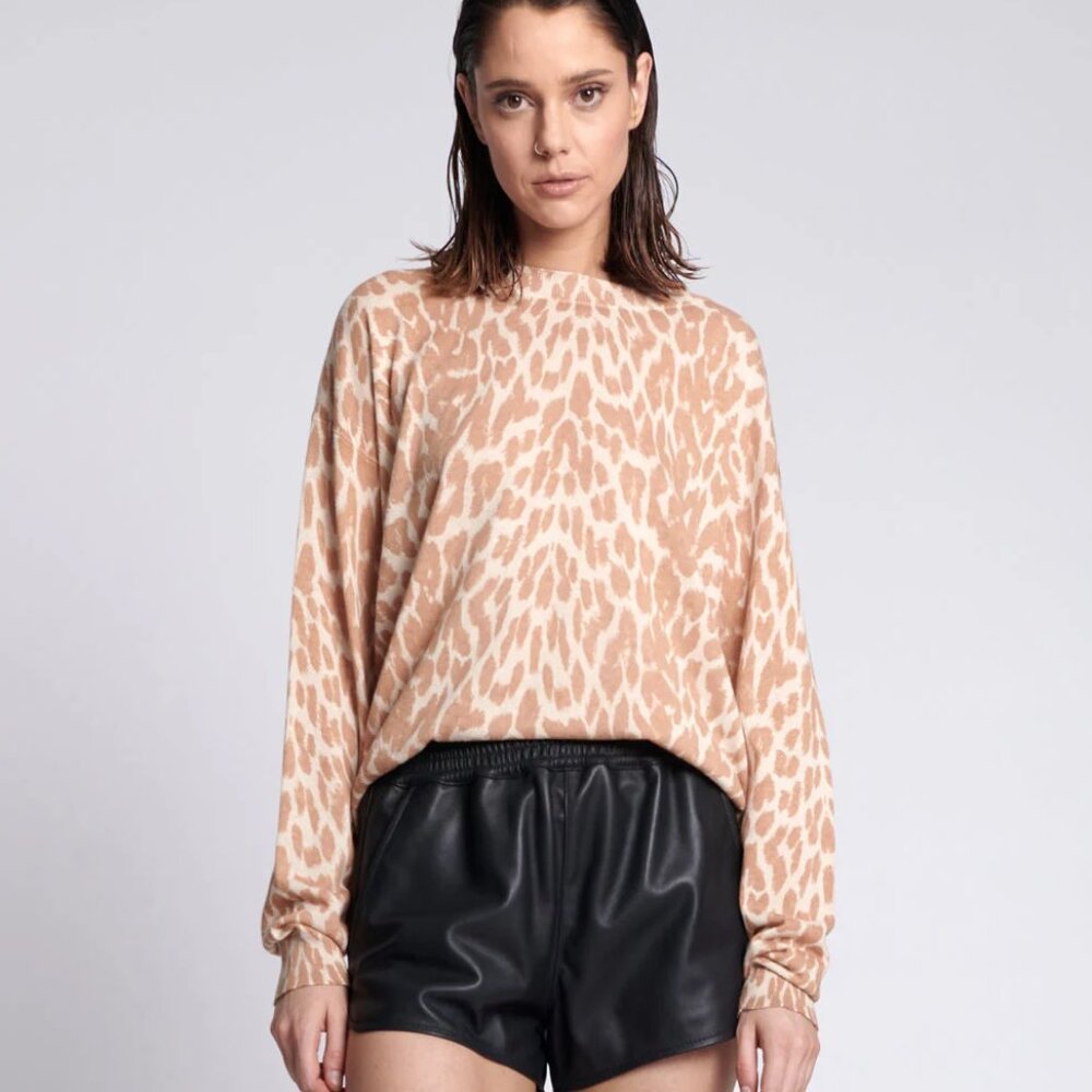 One Teaspoon‎ Sweater ANIMAL HAPHAZARD KNIT LEOPARD CREW NECK COTTON $168 NWT